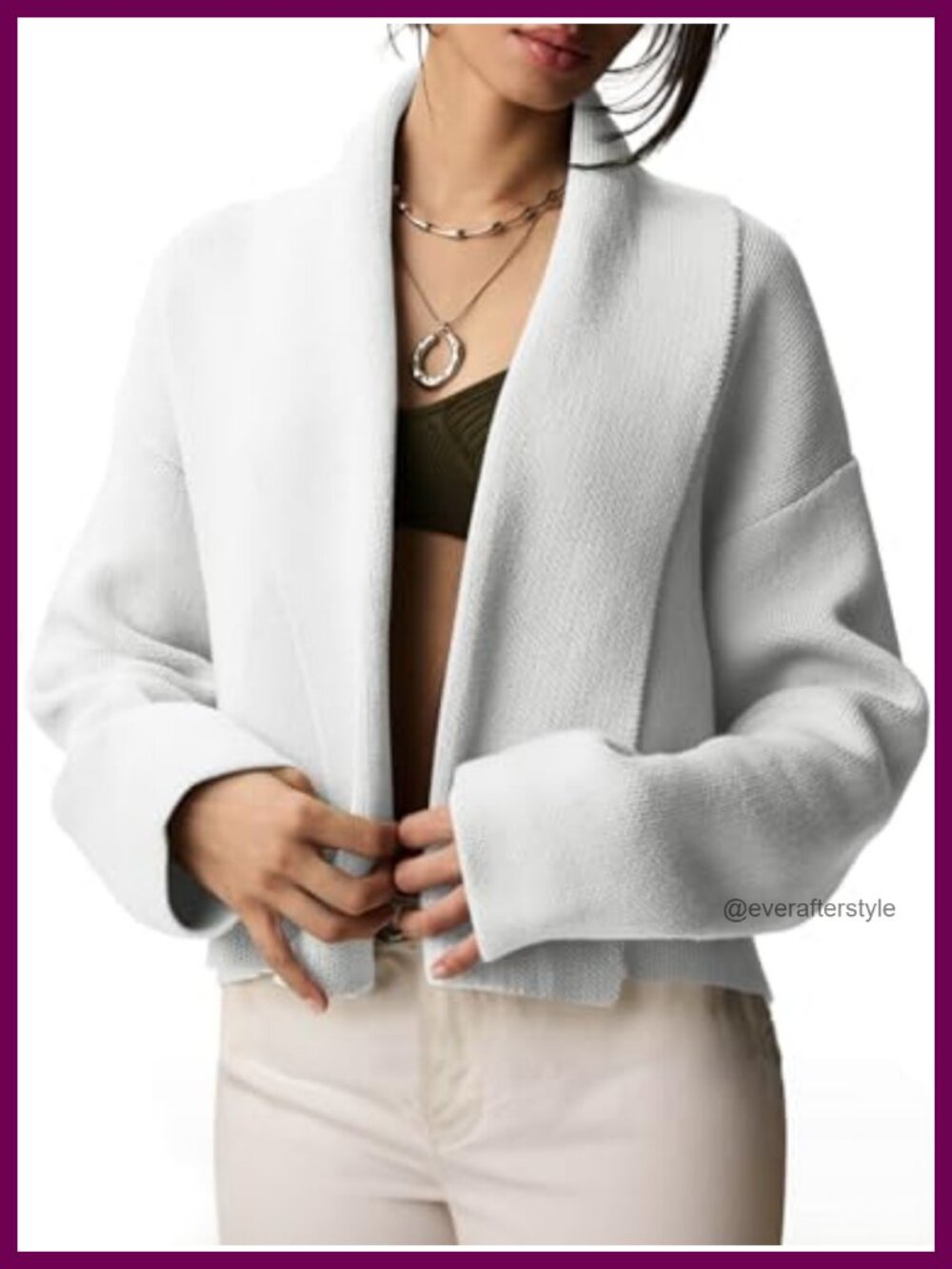 Women's Cropped Cardigan Sweaters Open Front Shawl Collar Long Sleeve Knit